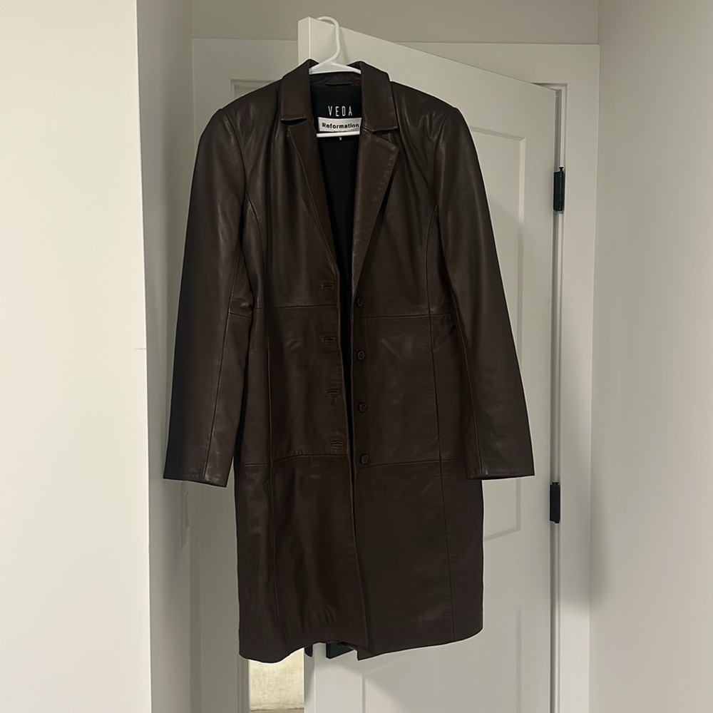 Reformation Veda Brown Lamb Leather Trench Coat Jacket Size S Small - Picture 2 of 11
